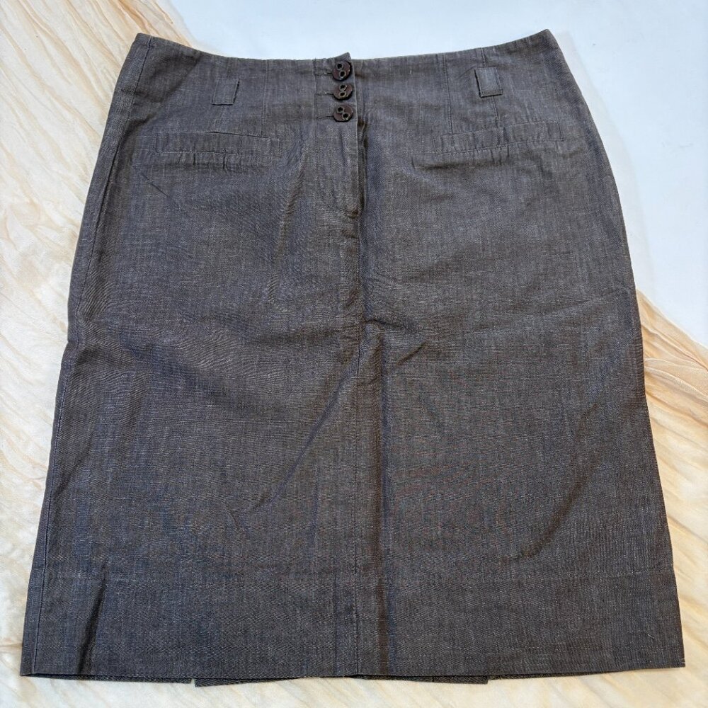 Trina Turk Chocolate Brown Linen Blend Lined Pencil Skirt/ Business Office Sz 8